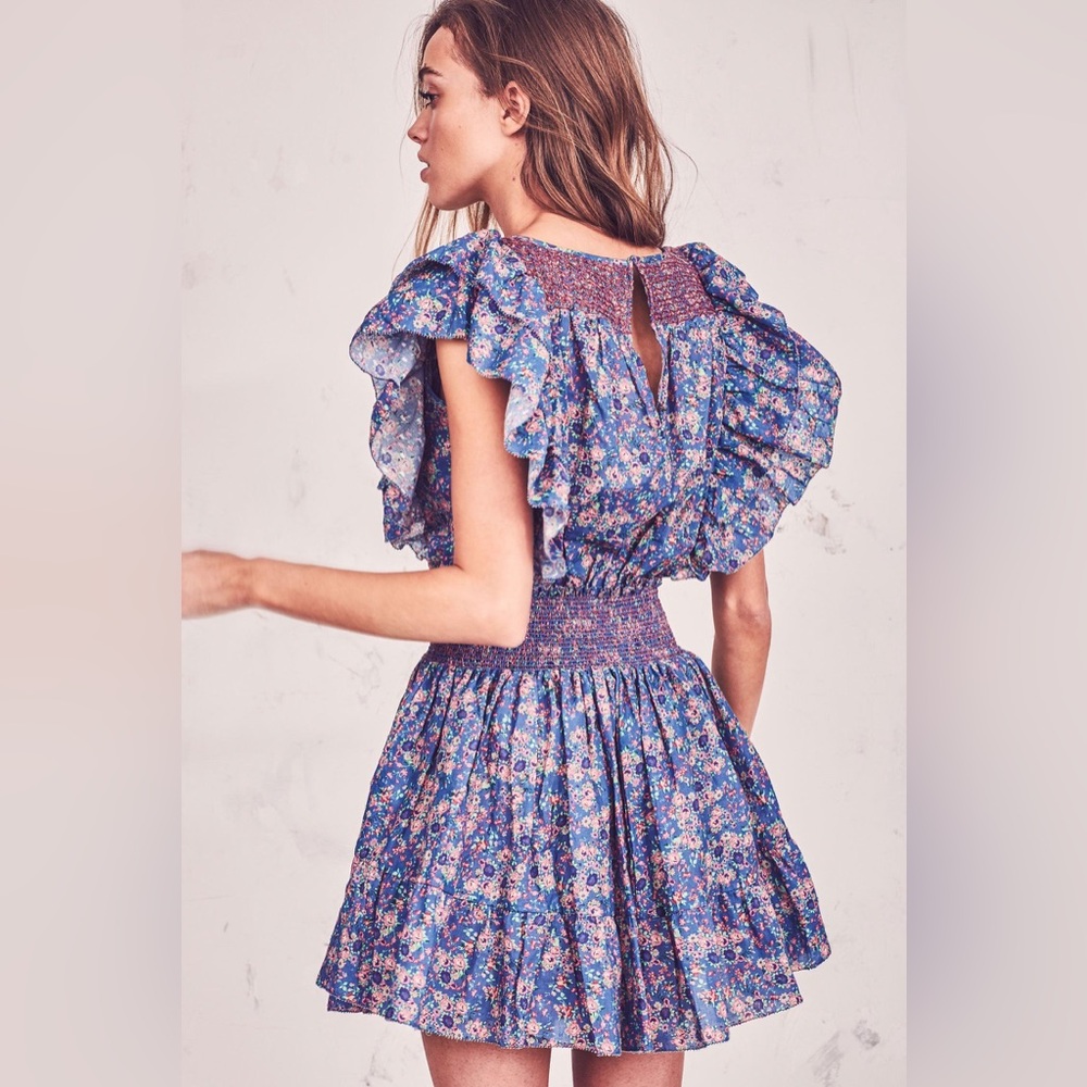 LoveShackFancy Blue Floral Ruffle Blouse